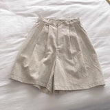 Literary And Art Cotton Shorts Women Summer Thin Hemp High Waist Small Man Broad Legs Leisure A Word Five-Point