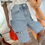 Summer Casual Hot Shorts for Women High Waist Riped Button Up Female Denim Shorts Jeans Femme 2021