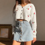 White Sweet Cute Cardigan Crop Top Kawaii Oversized Long Sleeve Cropped Sweater Women Autumn Pink Knitted Jumpers