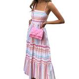 Spot 2025 Summer New Women's Fashion Temperament In The Long Striped Slip