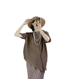 Folds 2025 Summer Design Pure Color Irregular High-End Feel Top Dress Casual T-Shirt