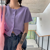 TShirts Short Summer Knitted Top Loose Short-Sleeved T-shirt for Women Crop Top Mujer