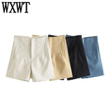 Women Solid Shorts High Waits Zipper Fly Shorts With Pockets Female Chic Casual Shorts Mujer Pantalon