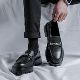 Zingj New Spring Chain Loafers Man's Foot Pedal Thick Platform Thick Heel British Style Small Leather Shoes
