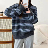 Zingj / Winter 2023 Wear A Lazy Round-Neck Top With Striped Knit And Fufu Sweater-Outfit