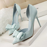 Zingj Korean Version Of Fashion Delicate Sweet Bow High Heels Fine Heel High Heel Shallow Mouth Tip