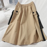 Waist Loose A-line Cargo Skiets chain Side Ring Pocket Midi Long Black Skirt Korean Hip Hop Streetwear Harajuku
