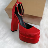 Onlymaker Square Toe Sandals Platform Thick High Heels Solid Mixed Colors Crystal Buckle Stain Sandals Graceful Women