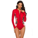 New Surf Suit Swimsuit Long-Sleeved Zipper Swimsuit Women Snorkeling Print Thin