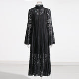 2025 Summer New Collar Horn Sleeve Lace To Receive Waist Long Dress Dress