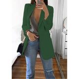 Women Autumn Blazer Jacket Solid Color Long Sleeve Work Suit Coat Office Lady Elegant Tops Casual Cardigan
