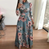 Size Autumn And Winter Women's New Style 2022 Dress Print Street Long-sleeved High-neck Tie Long