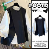 Chic Black Suit Masques Korean Version Of Loose Long-Sleeved Shirt Women 2025 European Simple Two-Piece