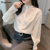 Spring Summer Chiffon Blouse Femme Long Sleeve Loose Solid Blouses Women Casual Hollow Crochet Floral Female Shirt