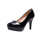Zingj High Heel Fashion Women's Shoes Waterproof Platform Painted Leather Round Head Large Size Working Women's Singles Shoes- Outfit