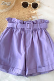 Women Casual High Waist Loose Cotton Short Pants 2023 Summer Elegant Sweet Girls All-Match Wide Leg Shorts With Belt