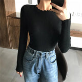 Neck Ruched Women Sweater High Elastic Solid 2021 Fall Winter Fashion Sweater Women Slim Sexy Knitted Pullovers Pull