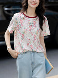 Summer Design Feeling Slammed Collar Bottom Shirt Loose Breathable Letter Embroidered Short-Sleeved Women's