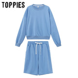 2021 Women Two Piece Set Tracksuits O-neck Sweatshirts Elastic High Waist bermuda shorts solid