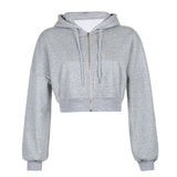 Solid Color Casual Zip Up Cropped HoodieOutfit