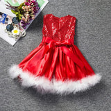 Party Princess Dress For Girl Red Sequins Bow Christmas Vestido Natal Baby Girl Clothes Santa Claus Cosplay Costume For