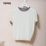 Summer Knitted T-shirts Women Short Sleeve Tops Tee Contrast Color Slim T-shirts O-neck