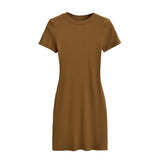 Zingj Trendy Women's Dress With Round Neck And Short Sleeves Is A New Slim And Pure Color Waist-Hip Skirt In