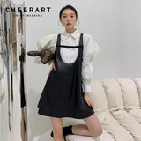 PU Faux Leather Tank Dress Women Sleeveless A Line Korean Fashion Black Kawaii Cute Mini Babydoll Dress