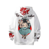 Hip Hop Hoodie Women Sweatshirt Japanese Geisha Harajuku Streetwear Embroidery Flower Hoodies Warm Pullover Couple
