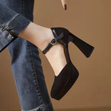 Temperament Thick With Frosted Soft Leather High Heels Female 2025 Spring Waterproof Platform Thick Bottom Tip A Word With Shallow Mouth Single