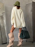 Street Style Ultra-Loose Zipper Sweater Female High-Collar Open Fork Design Fashion Personality Fried Street Autumn And