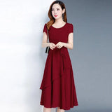 Women's Solid Color Summer Slim Swing Dress Crew Neck Elegant Office Versatile Slim Women Dresses