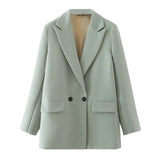 Women Chic Office Lady Double Breasted Blazer Vintage Coat Fashion Notched Collar Long Sleeve Ladies Outerwear Stylish