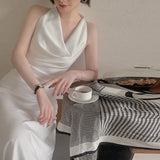 Women Elegant Satin Halter Neck Dress French Style Sleeveless Party Sexy 2021 Female Clothes