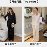 Women's Silk Long-sleeved Pajamas Pajamas Suit Jacquard Plaid High-grade Ice Silk Can Be Worn Outside Home Wear
