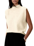 Pure Color Half Collar Sleeveless Fashion
