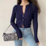 Vintage Cardigan Long Sleeve Slim Knitted Black Cardigan V Neck Solid White Cropped Cardigan Streetwear Sweater