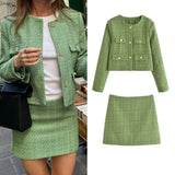2025 New Double Pocket Rough Jacket Jacket Mini Skirt Suit