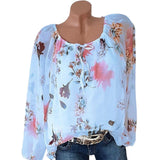Loose Women Blouses Summer Blouse Tops Female Casual Slash Neck Long Sleeve Printed Chiffon Shirt Large