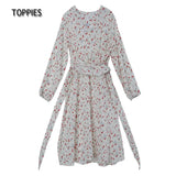 2021 Dress Sexy V Neck Floral Printed Elastic High Waist Long Sleeve A Line Fashion Women's