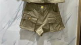 2022 Summer New Arrival Collection Short Sleeve Army Green Jacket High Waist Shorts Two Piece Set Women