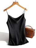 Silk Tank Tops Female 2021 Summer Sexy Strap Basic Spaghetti Strap Tops Women Sleeveless Camisole Camis Vest Black