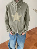 Vintage Star Patch Baggy Zip Up Hoodie- Outfit