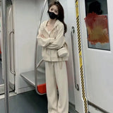 Zingj Sports Hoodie Suit Female 2024 Spring And Autumn New Small Hooded Short Coat Wide Leg Pants Two Sets-Outfit