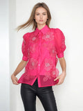 Temperament Elegant Wind Shirt 2025 Autumn New Nail Bead Three-Dimensional Flower Perspective Shirt Short-Sleeved Jacket