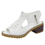 Heel Side Zipper Fish Mouth Sandals Women Large Size Square With Roman Wind Outside Wearing Cool Slippers