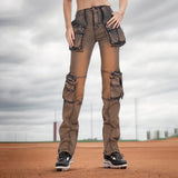 Zingj Feng Shui Wash Multi-Pocket Cargo Pants 2024 Spring New Fashion Design Sense Slim And Versatile Jeans
