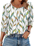 Color Women's Clothing 2025 Autumn Loose Leisure Printing Seven-Sleeve Round-Neck T-Shirt
