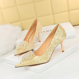 Zingj Sexy Banquet High Heels Fine Heel High Heels Shallow Pointed Pearl Flowers Rhinestone Women's Shoes Single