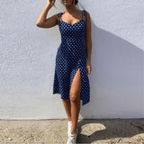 2020 Sundress Summer Women Causal Polka Dot Sleeveless High Pleated elastic waist V-Neck Beach Dress Vestidos De